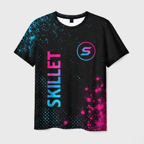 Мужская футболка с принтом Skillet - neon gradient: надпись, символ, вид спереди №1