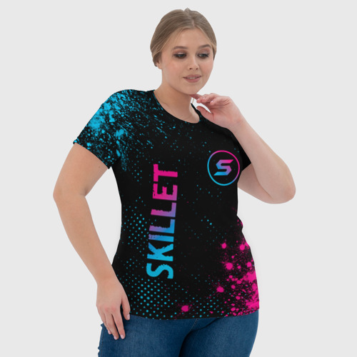 Женская футболка 3D Skillet - neon gradient: надпись, символ, цвет 3D печать - фото 6