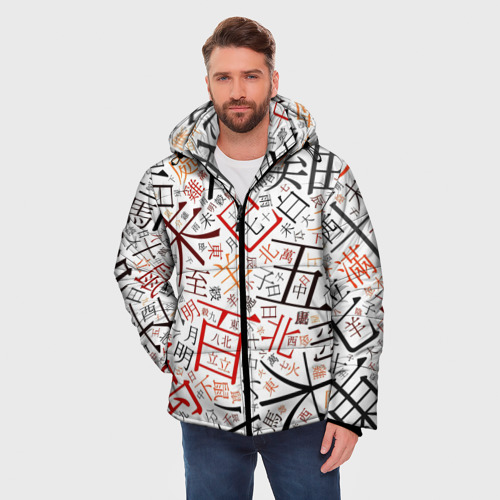 Мужская зимняя куртка 3D Иероглифы, цвет черный - фото 3