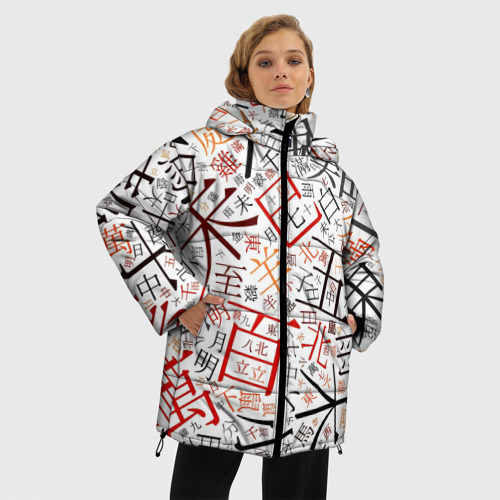 Женская зимняя куртка Oversize Иероглифы, цвет черный - фото 3
