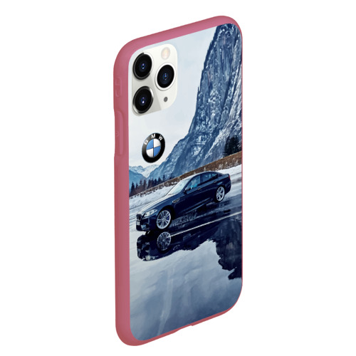 Чехол для iPhone 11 Pro Max матовый с принтом БМВ у горного озера, вид сбоку #3