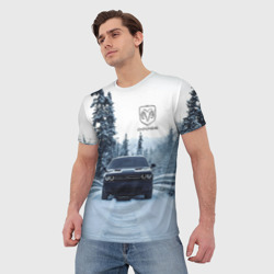 Мужская футболка 3D Dodge in winter forest - фото 2