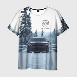 Мужская футболка 3D Dodge in winter forest