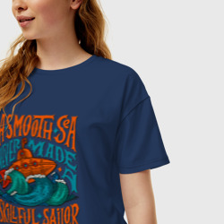 Женская футболка хлопок Oversize Подводная лодка и волны - фото 2
