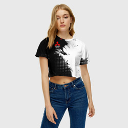 Женская футболка Crop-top 3D Mitsubishi - черно-белая абстракция - фото 2