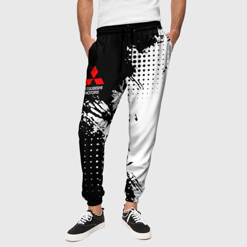 Мужские брюки 3D Mitsubishi - черно-белая абстракция, цвет 3D печать - фото 4