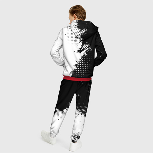 Мужской 3D костюм с принтом Mitsubishi - черно-белая абстракция, вид сзади #2