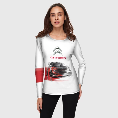 Женский лонгслив 3D с принтом Ситроен спорт - эскиз, фото на моделе #1
