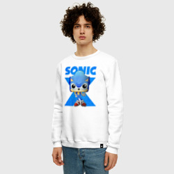 Свитшот с принтом Funko pop Sonic для мужчины, вид на модели спереди №2. Цвет основы: белый