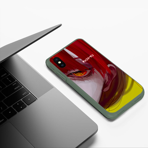 Чехол для iPhone XS Max матовый Человек-бензопила взгляд Макимы, цвет темно-зеленый - фото 5