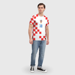 Футболка с принтом Модрич Сборная Хорватии форма к чемпионату мира 2022 для мужчины, вид на модели спереди №3. Цвет основы: белый