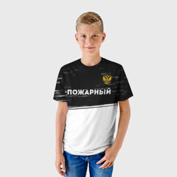 Детская футболка 3D Пожарный из России и герб РФ: символ сверху - фото 2