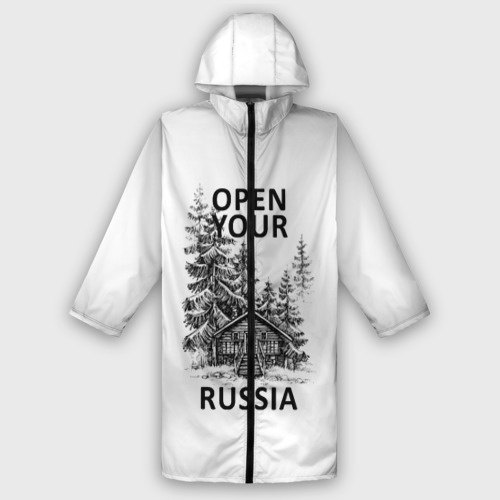 Мужской дождевик 3D Открой свою Россию, цвет белый