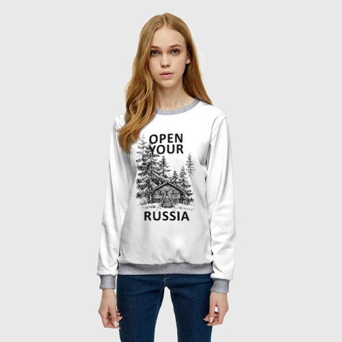 Женский свитшот 3D с принтом Открой свою Россию, фото на моделе #1