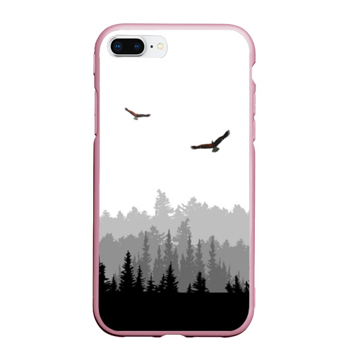 Чехол для iPhone 7Plus/8 Plus матовый с принтом Птицы над лесом, вид спереди #2