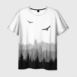 Мужская футболка 3D Птицы над лесом