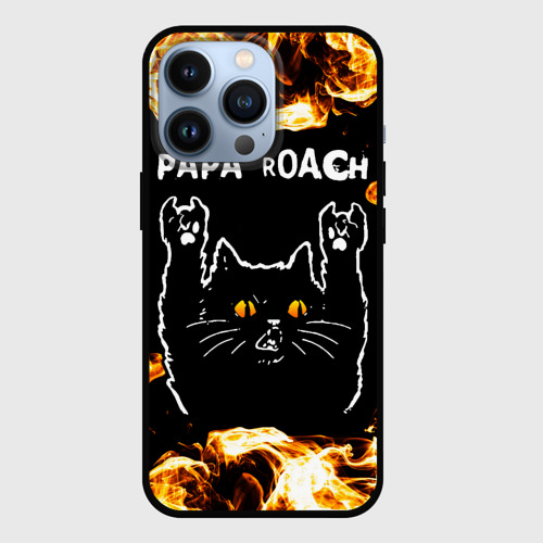 Чехол для iPhone 13 Pro Papa Roach рок кот и огонь