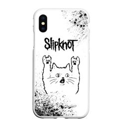 Чехол для iPhone XS Max матовый Slipknot рок кот на светлом фоне