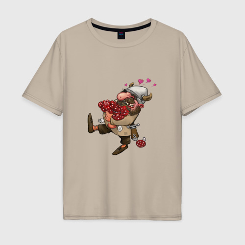 Мужская футболка хлопок Oversize Любовь к мухоморам, цвет миндальный