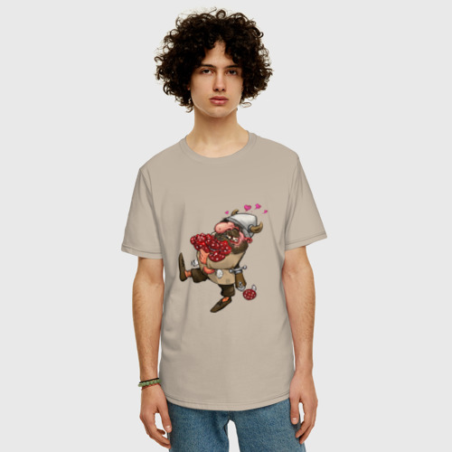 Мужская футболка хлопок Oversize Любовь к мухоморам, цвет миндальный - фото 3
