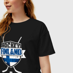 Женская футболка хлопок Oversize Хоккей Финляндия - фото 2