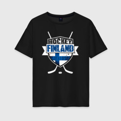 Женская футболка хлопок Oversize Хоккей Финляндия