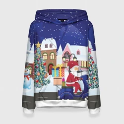 Женская толстовка 3D Дед Мороз едет на скутере с подарками в Новогоднюю ночь