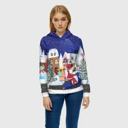 Женская толстовка 3D Дед Мороз едет на скутере с подарками в Новогоднюю ночь - фото 2