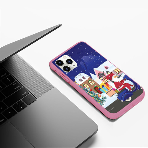 Чехол для iPhone 11 Pro Max матовый с принтом Дед Мороз едет на скутере с подарками в Новогоднюю ночь, фото #5