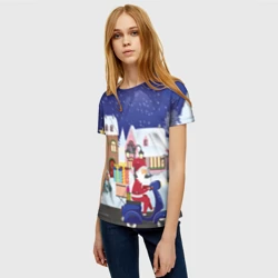 Женская футболка 3D Дед Мороз едет на скутере с подарками в Новогоднюю ночь - фото 2