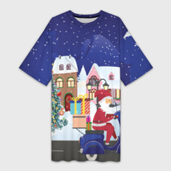 Платье-футболка 3D Дед Мороз едет на скутере с подарками в Новогоднюю ночь