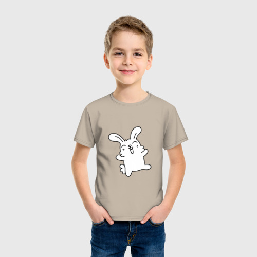 Детская футболка хлопок Happy Bunny, цвет миндальный - фото 3