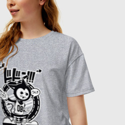 Женская футболка хлопок Oversize Кот-вратарь в сникерсах - фото 2