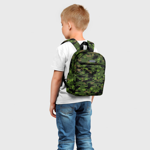 Детский рюкзак 3D с принтом Камуфляж лесной пиксель, фото на моделе #1