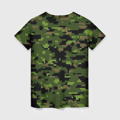 Женская футболка 3D с принтом Камуфляж лесной пиксель, вид сзади #1