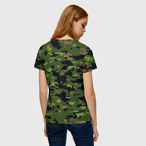 Женская футболка 3D с принтом Камуфляж лесной пиксель, вид сзади #2