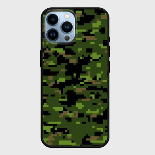Чехол для iPhone 14 Pro Max с принтом Камуфляж лесной пиксель, вид спереди #2