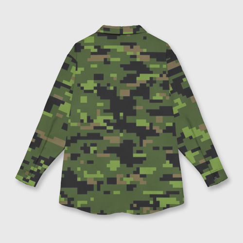 Женская рубашка oversize 3D с принтом Камуфляж лесной пиксель, вид сзади #1