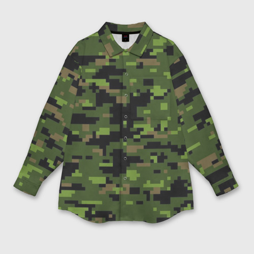 Женская рубашка oversize 3D с принтом Камуфляж лесной пиксель, вид спереди #2