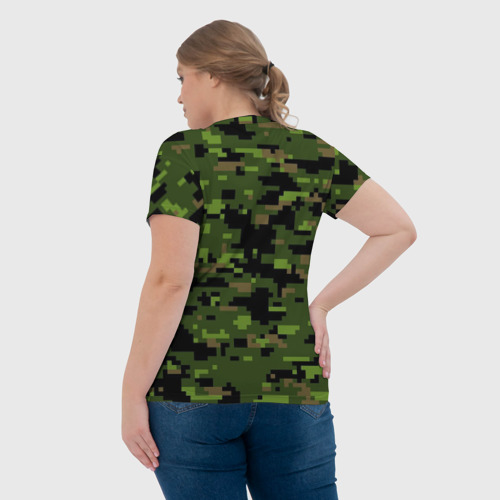 Женская футболка 3D с принтом Камуфляж лесной пиксель, вид сзади #2