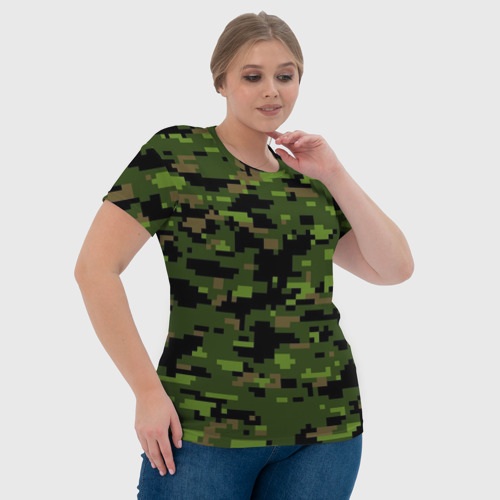 Женская футболка 3D с принтом Камуфляж лесной пиксель, фото #4
