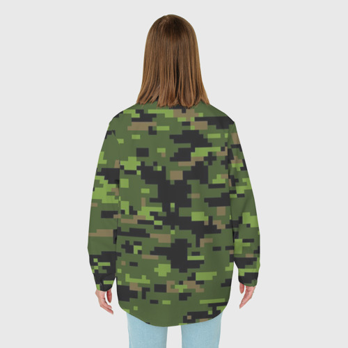 Женская рубашка oversize 3D с принтом Камуфляж лесной пиксель, вид сзади #2