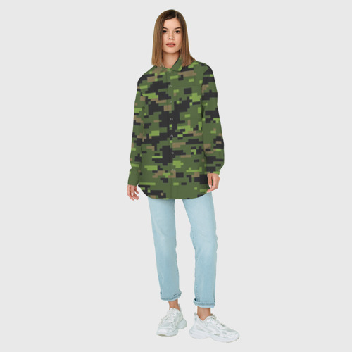 Женская рубашка oversize 3D с принтом Камуфляж лесной пиксель, вид сбоку #3