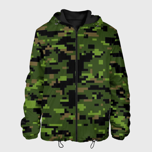 Мужская куртка 3D с принтом Камуфляж лесной пиксель, вид спереди #2