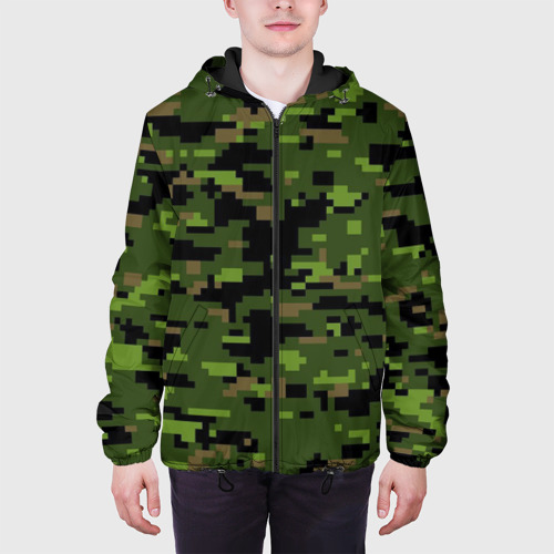 Мужская куртка 3D с принтом Камуфляж лесной пиксель, вид сбоку #3