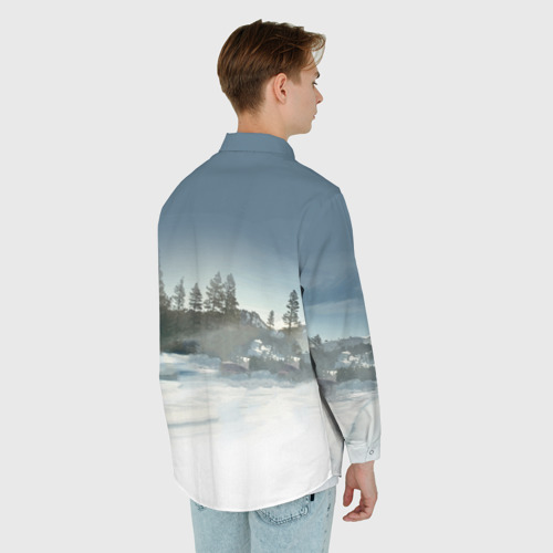 Мужская рубашка oversize 3D с принтом Крутая бэха мчится по лесной дороге, вид сзади #2