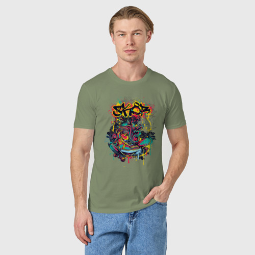 Мужская футболка хлопок Граффити сникерсы и скейт, цвет авокадо - фото 3