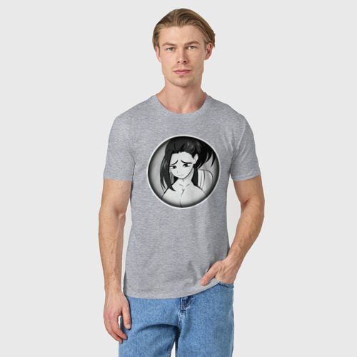 Мужская футболка хлопок Ахегао девушка с формами, цвет меланж - фото 3