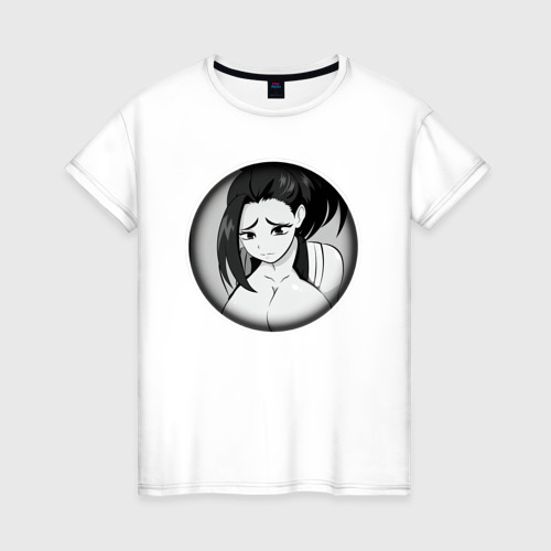 Женская футболка из хлопка с принтом Ахегао девушка с формами, вид спереди №1