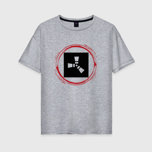 Женская футболка хлопок Oversize с принтом Символ Rust и красная краска вокруг, вид спереди #2